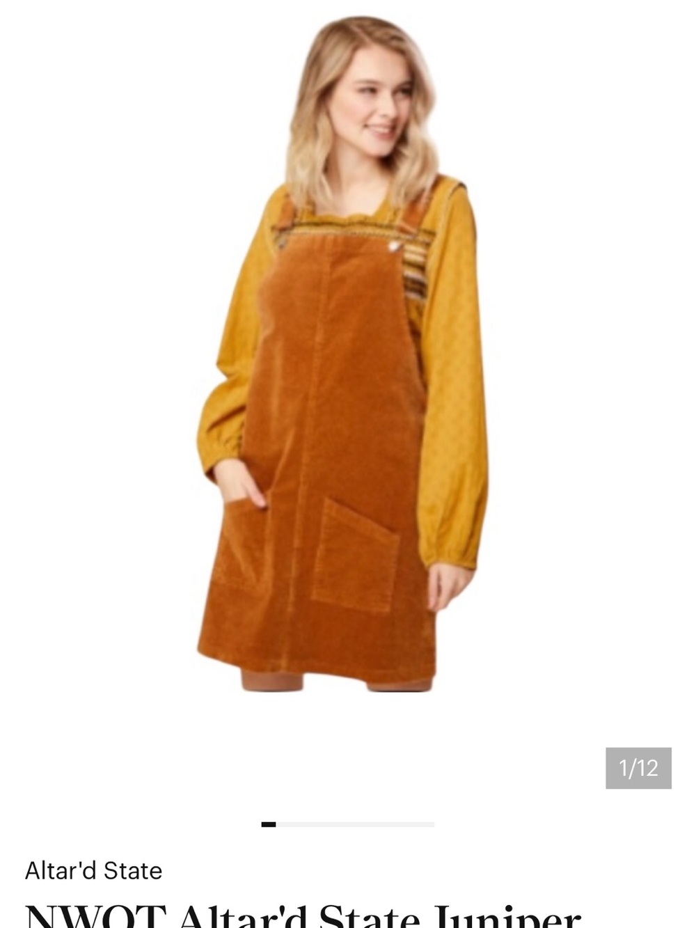 New with tags!  Altar'd State Juniper Corduroy Dress in Rust, size medium